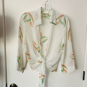 VINTAGE Resort Wear Floral Tie-Front Blouse